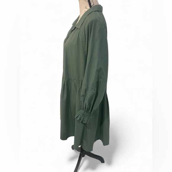 Free People Oversized Button-Front Tunic Dress Army Green Pockets Boho Cotton - Picture 2 of 7